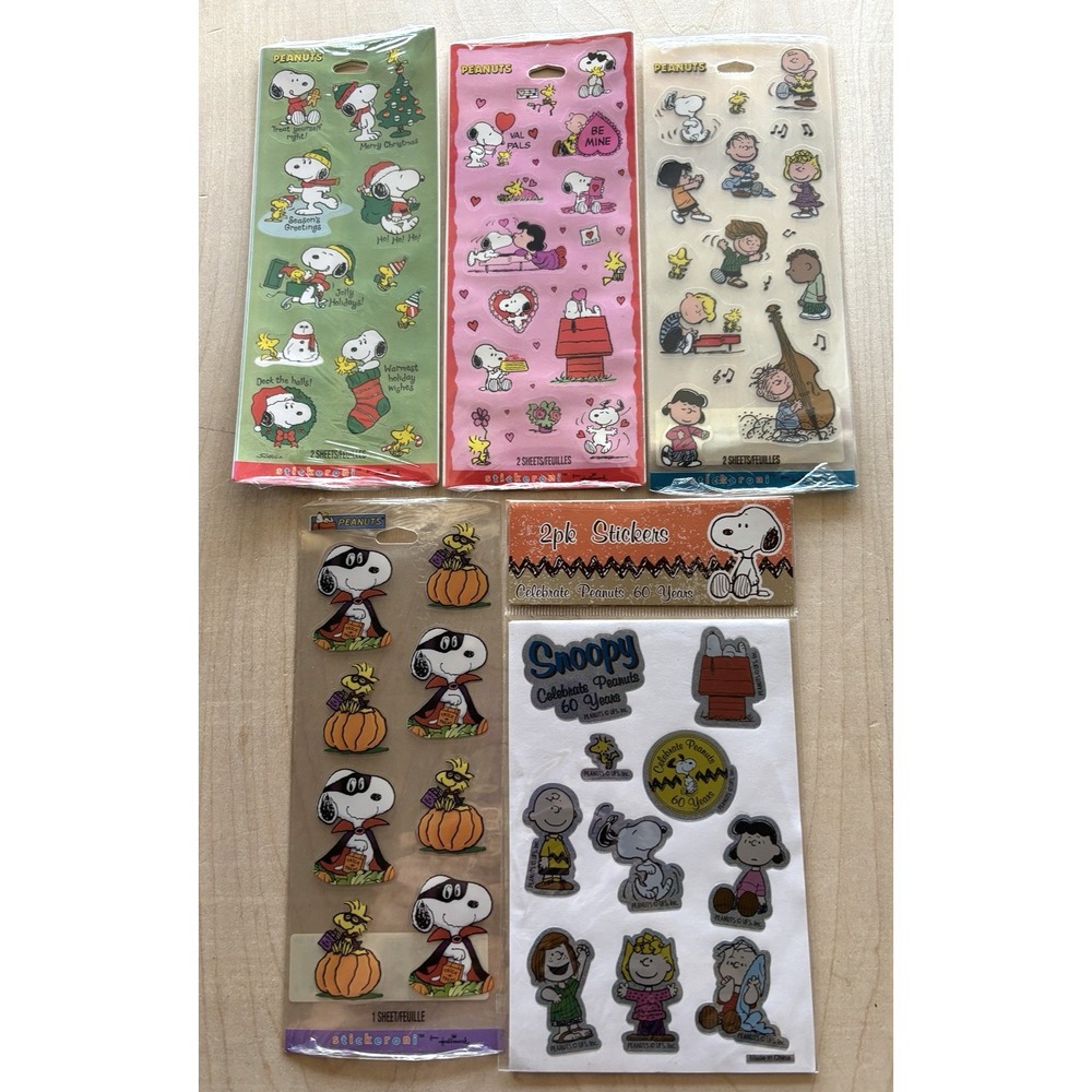Vtg Sticker LOT of 5 Packs Sealed All Peanuts Gang Snoopy Stickeroni Holidays